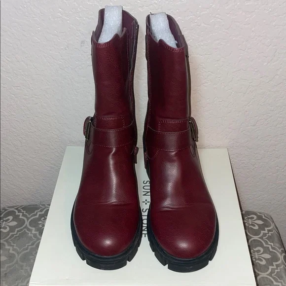 Sun + Stone Burgundy Combat Boots - Picture 1 of 6